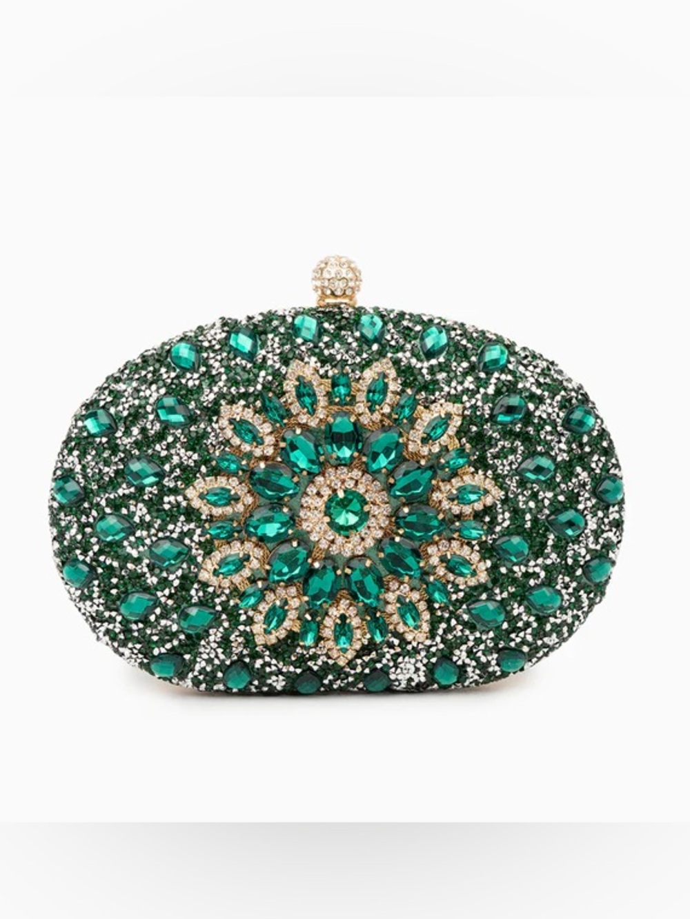 Ramla Mosaic Faux Green Emerald Diamond Clutch Purse Crossbody Chain Handle